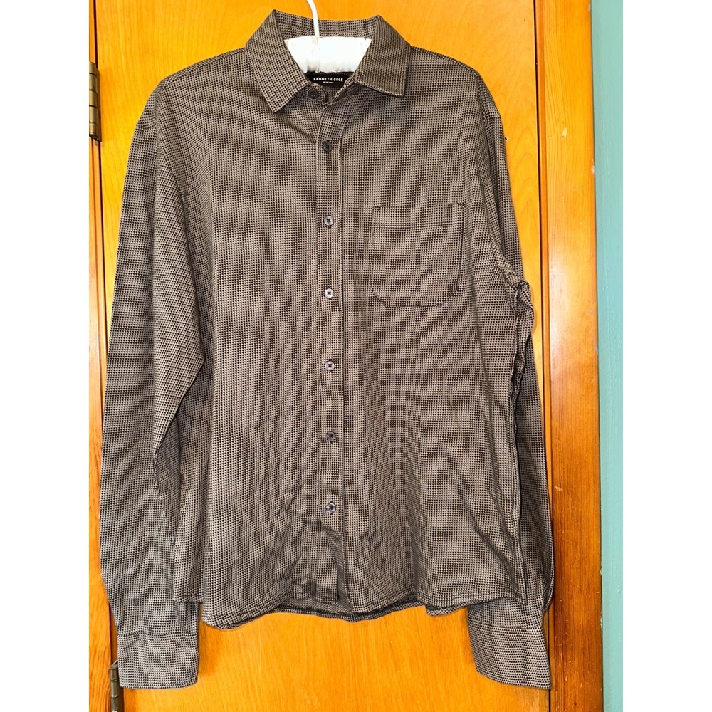 NWT Kenneth Cole New York Mens Long Sleeve Taupe Mobility Knit Shirt Size Medium